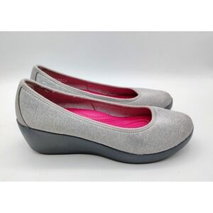 CROCS Grey Wedge Flats with Pink Insole